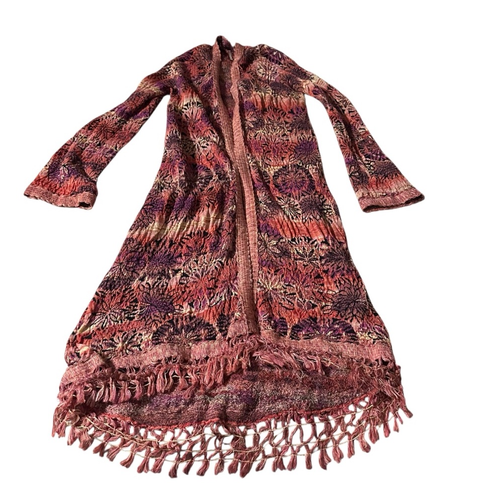 Free People Red and Pink Knit Coachella Cardigan Duster - Picture 2 of 5